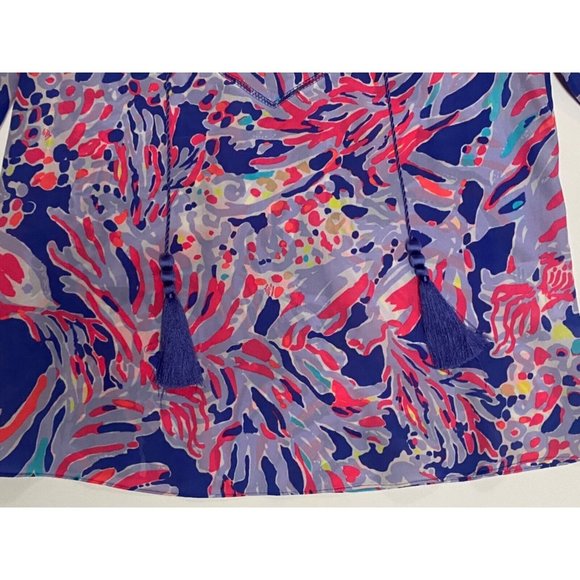 Lilly Pulitzer Women's XS Long Sleeve V-Neck Silk Elsa Top Pink Purple White - Picture 5 of 12